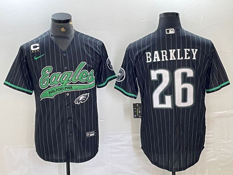 Men Philadelphia Eagles #26 Barkley Black Stripe 2024 Nike Co branded NFL Jersey style 4